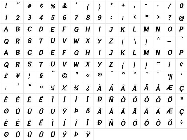 Cardigan Titling Bold Italic  glyph index