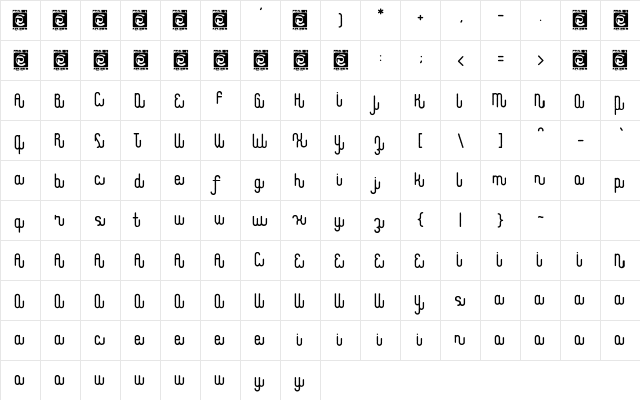 Waffle Latte Free Regular  glyph index