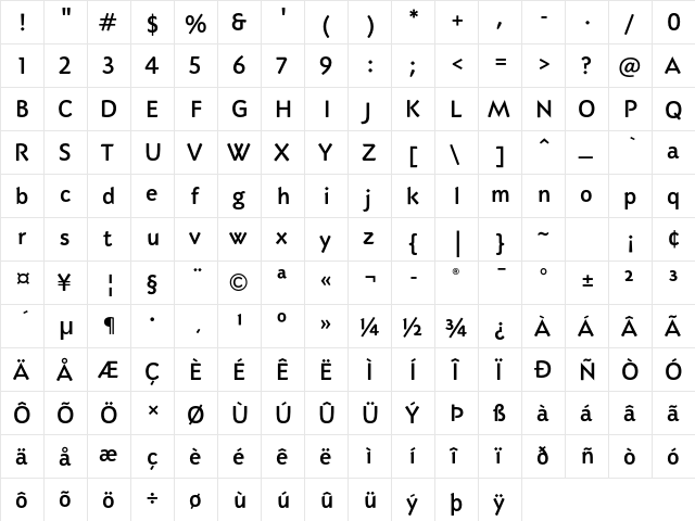 Adderville ITC Std Medium  glyph index