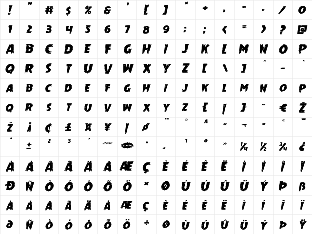 Mrs. Monster Expanded Italic Expanded Italic  glyph index