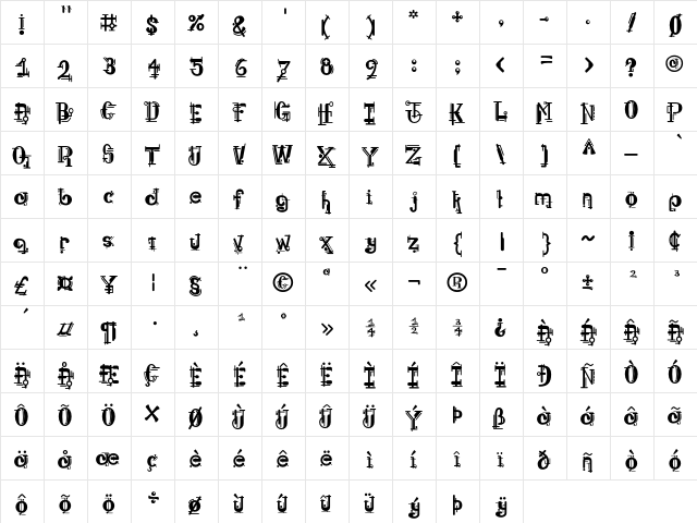 ComplexRad Regular  glyph index