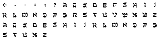 SHALOM Regular  glyph index