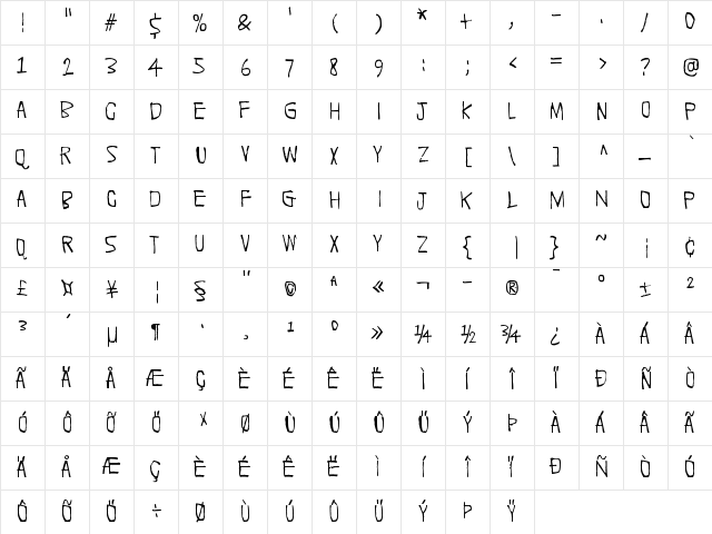 Quick Pangolin Regular  glyph index
