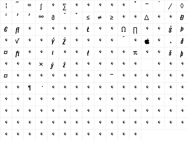 Hydra-MediumItalicExpert Regular  glyph index