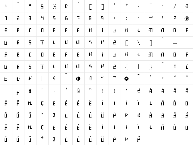 Baluster Regular  glyph index