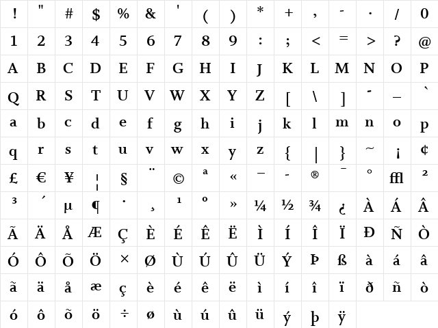 Whitman-BoldLF Regular  glyph index