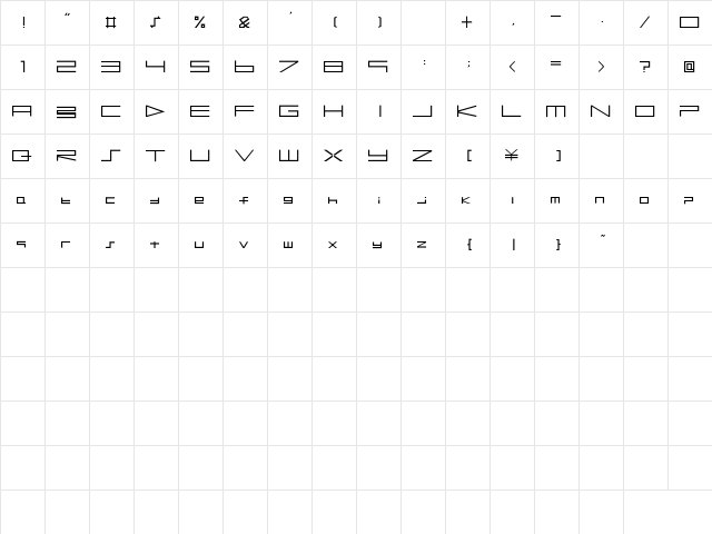 BTSE + PS2 FONT Regular  glyph index