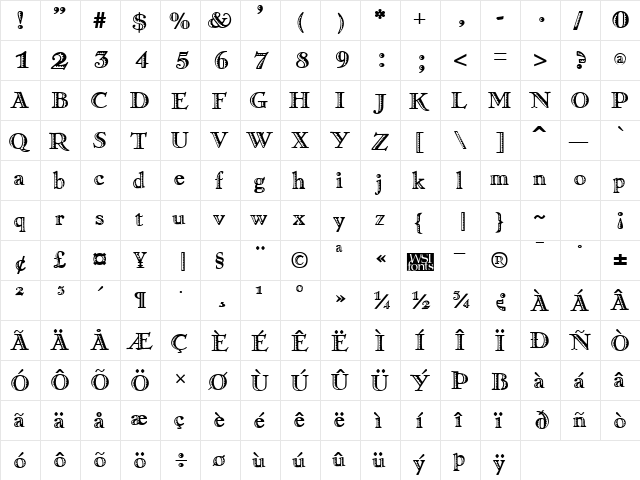 Ramona Regular  glyph index