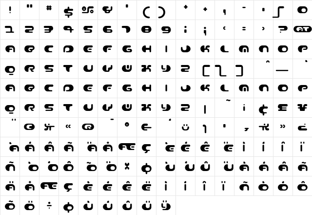Contour Regular  glyph index