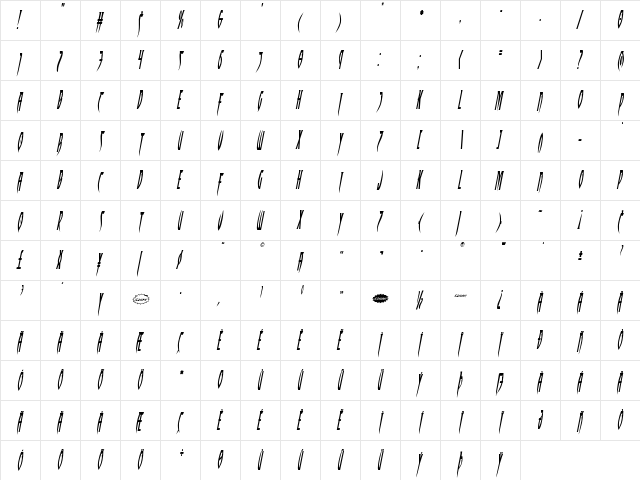 Inhumanity Condensed Italic Condensed Italic  glyph index
