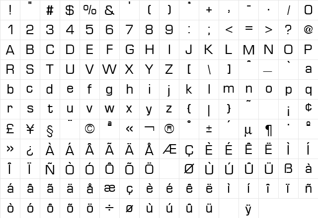 Euro Regular  glyph index