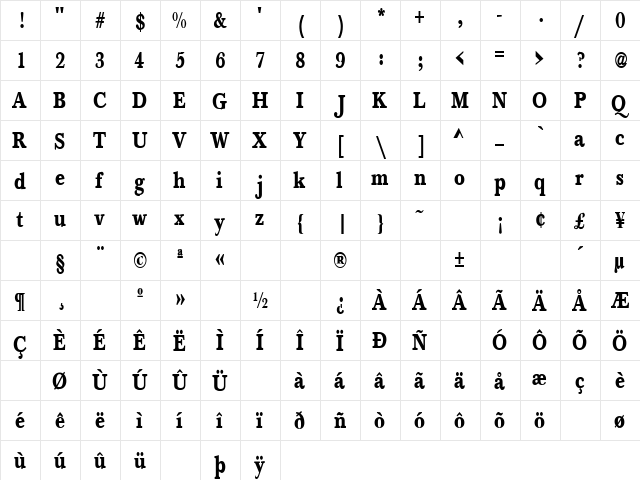 Combination 1 Regular  glyph index