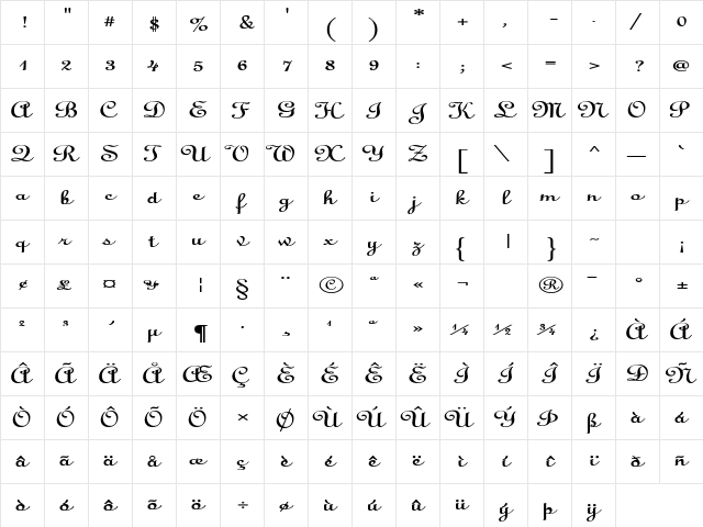 CathedralExtended Bold  glyph index