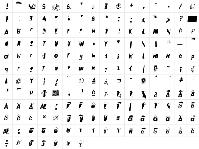 Sidewalker Italic  glyph index