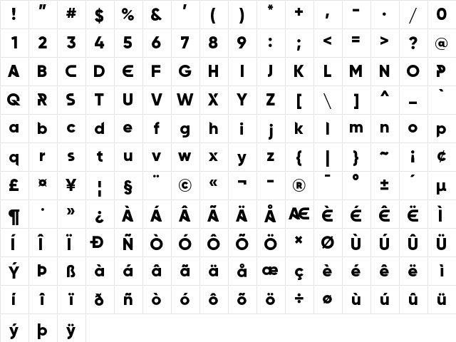 Andromeda Bold  glyph index