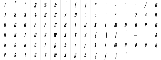 Maggi Terrace Italic Regular  glyph index