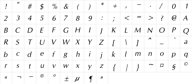 CG-OmegaC Italic  glyph index