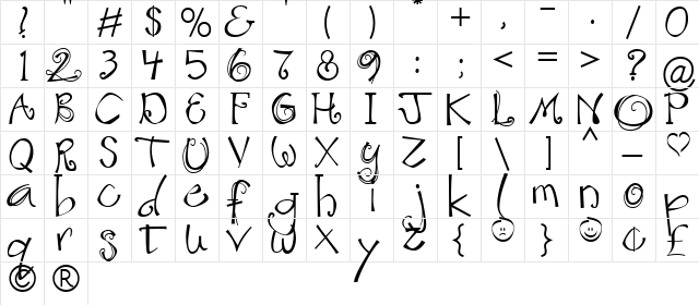 DC Make a Wish Regular  glyph index