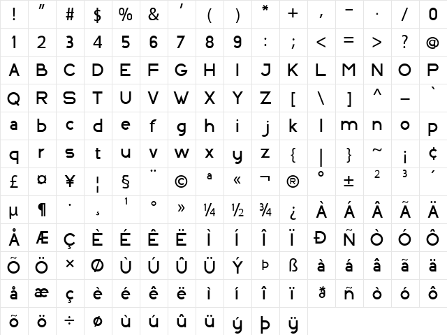 INDOSCREEN Regular  glyph index