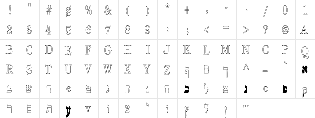 HebrewHC Regular  glyph index