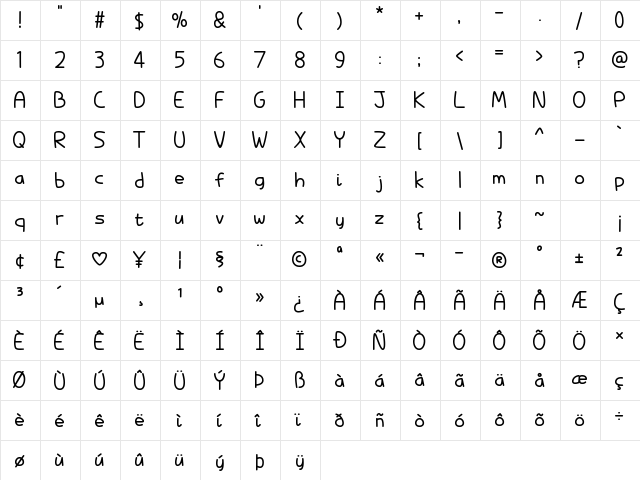 Hopelessly In Lurve Regular  glyph index