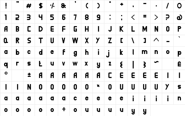 BigBOBY Demo Regular  glyph index