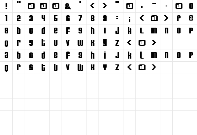 BigDeal Regular  glyph index