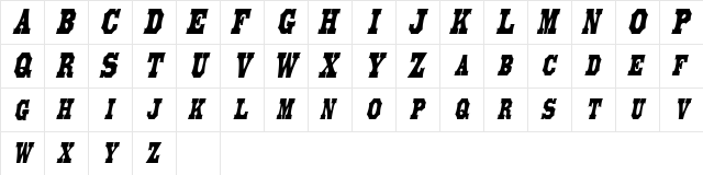 LibertySpikeCondensed Oblique  glyph index