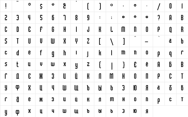 ft14 Regular  glyph index
