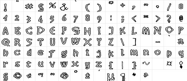 DikovinaOutline Regular  glyph index