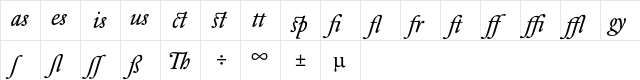 DTLElzevirTBookAlternate Italic  glyph index