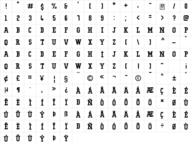 Typo College Shining Demo Regular  glyph index