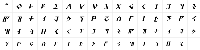 Davek Italic  glyph index