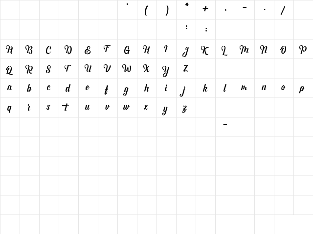 Bashira Regular  glyph index