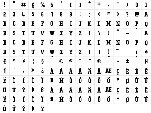 Typo College Rocking Demo Regular  glyph index