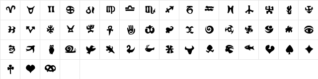 FrutigerSymbols Positiv  glyph index