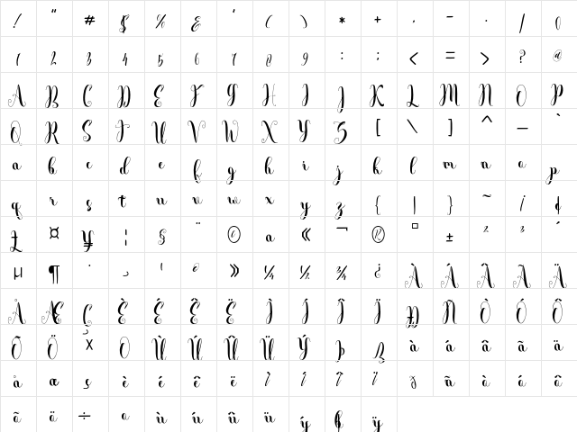 Andalas Regular  glyph index