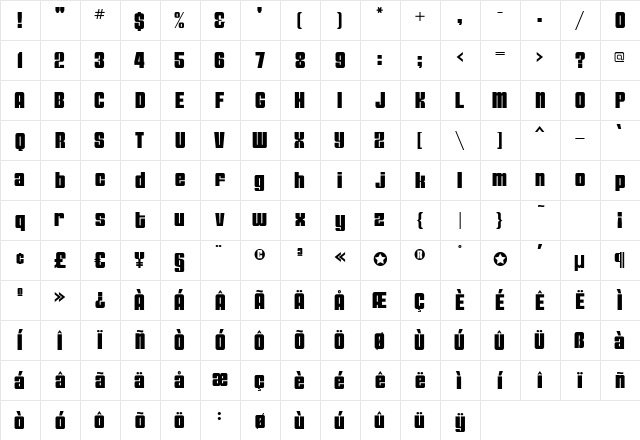 Omnivore Regular  glyph index