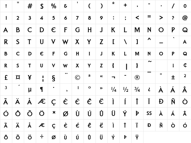 LibertySCD Regular  glyph index