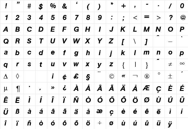 AtkinsMedium RegularItalic  glyph index
