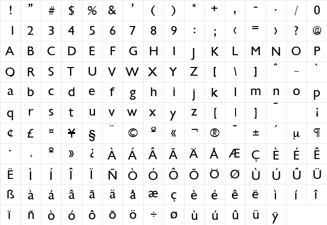 Chantilly-Serial DB Regular  glyph index