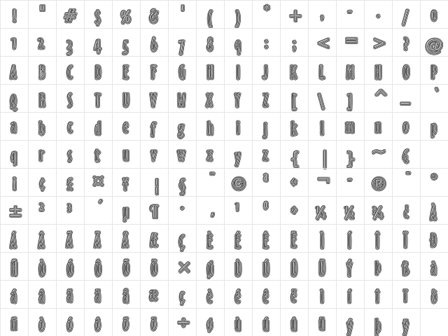 Malaki 'Continuum' Regular  glyph index