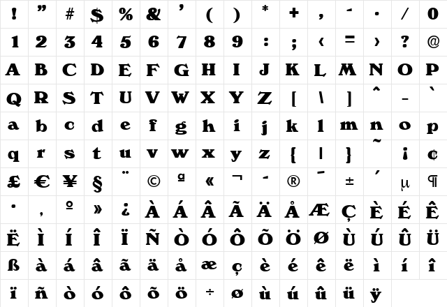 KellyBecker-Heavy Regular  glyph index