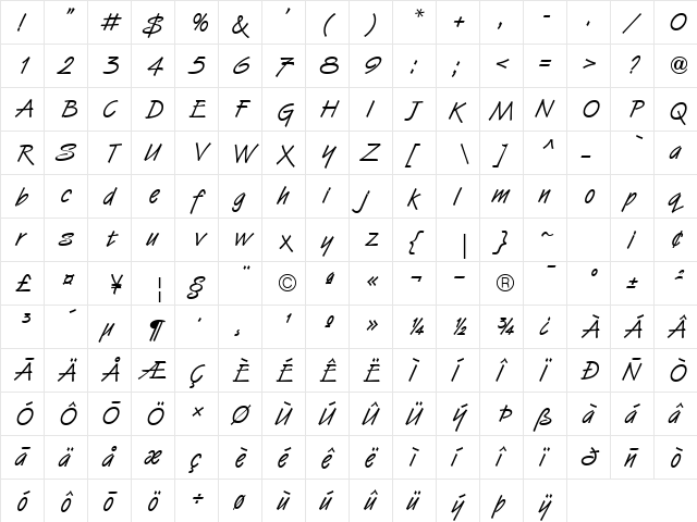 Van Dijk ICG Regular  glyph index