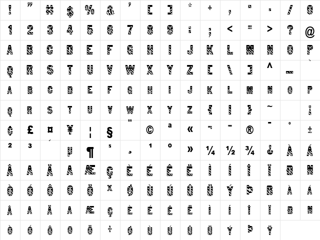 Bunting 1Condensed Normal  glyph index