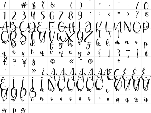 Marbellos Regular  glyph index