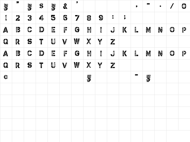 Steel Soldier Regular  glyph index