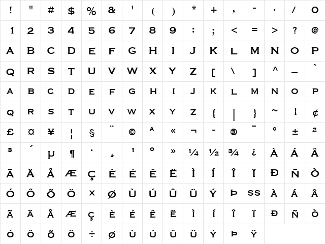 Copperplate LT 31bc Regular  glyph index
