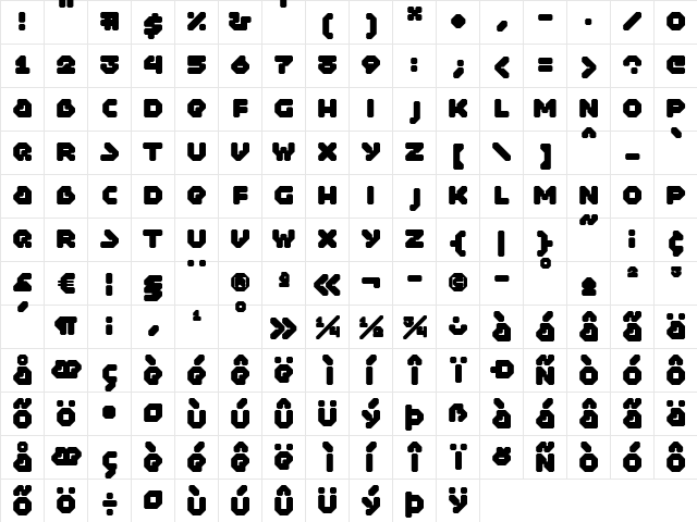 BUS Regular  glyph index