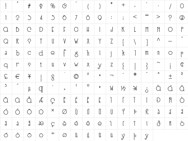SpeedballNo3NF Regular  glyph index